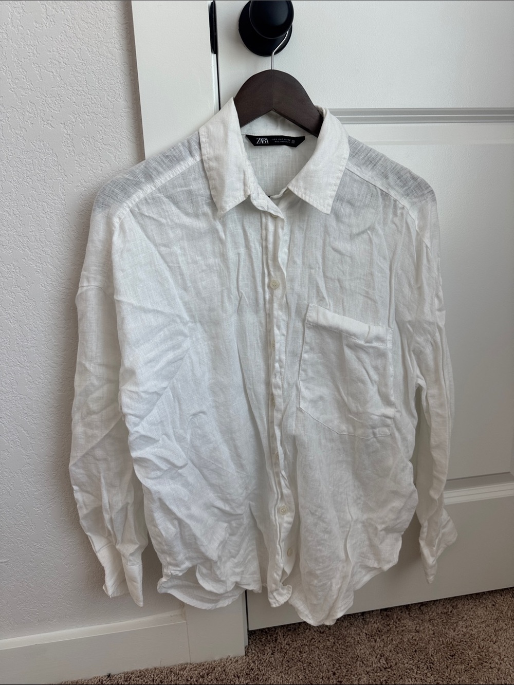 Zara White Linen Casual Button-Down Shirt